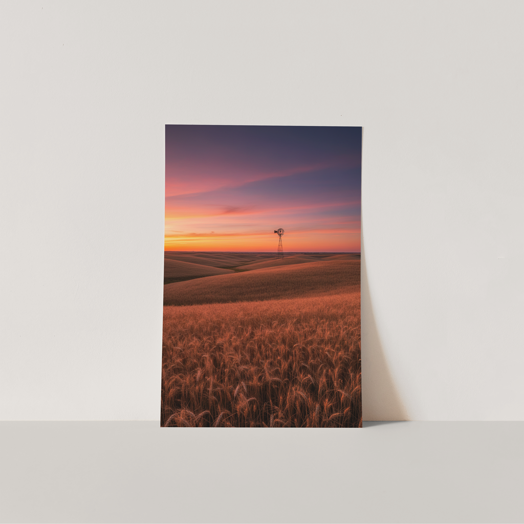 Poster of a sunset over a field with sunflowers
